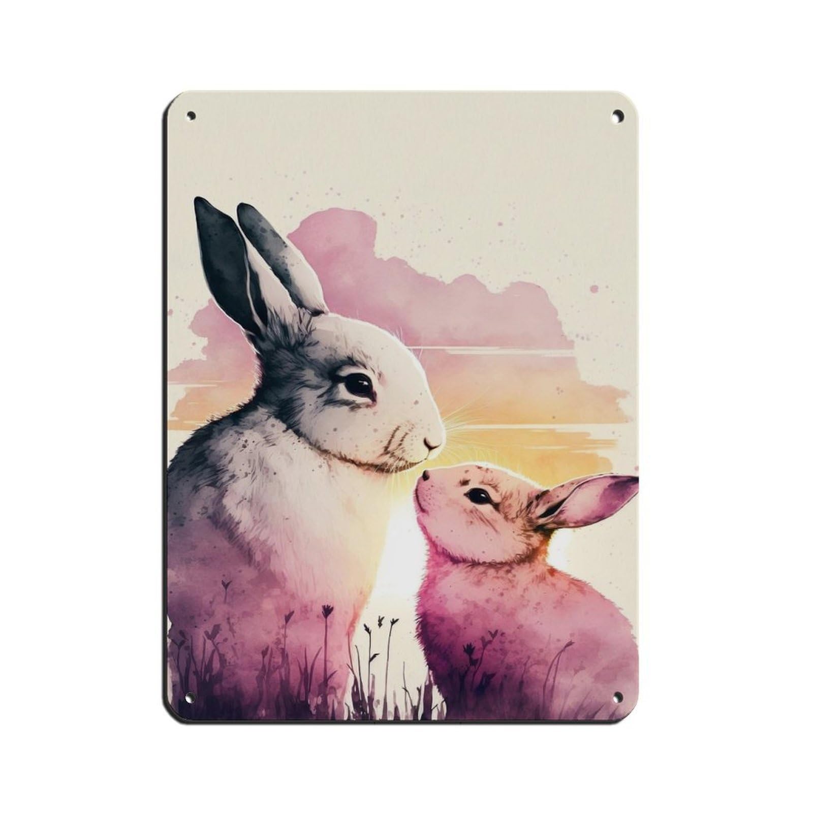 Lxwnze 30L X 40W Cm Mama Bunny And Baby Bunny, Cute Animal Tin Sign Vintage Metal Pub Club Cafe Bar Home Wall Art Decoration Poster Retro 12X16inch(30X40cm)