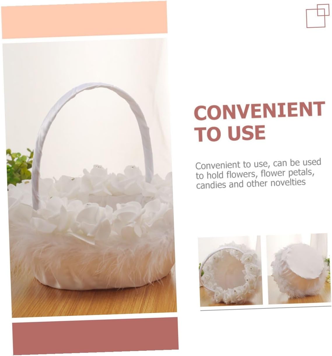 KESYOO Wedding Flower Girl Basket White Delicate Wedding Basket with Handle for Bride Ceremony Supplies and Flower Petals Holder