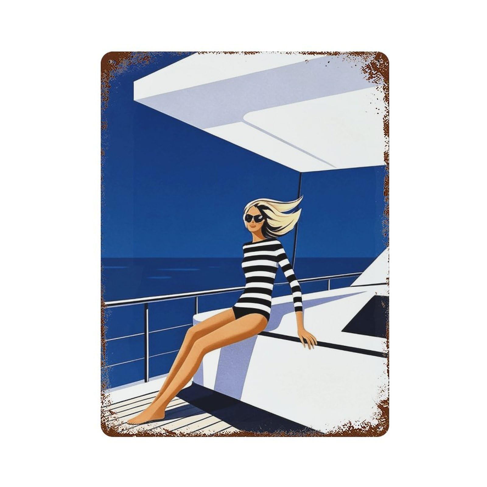Wujhgrsg Women's Style Retro Geometric Yacht Coastal Silhouette 01 Wall Art Retro Iron Vintage Metal Tin Sign Poster Modern Decor For Home Cofffee Club Bar Shop 40X30cm