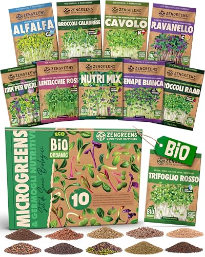 ZenGreens® - Semi di germogli bio set nutri-mix - 10 varietà - facile coltivazione in vaso o vassoio per semi - mix di microgreens - set da 10