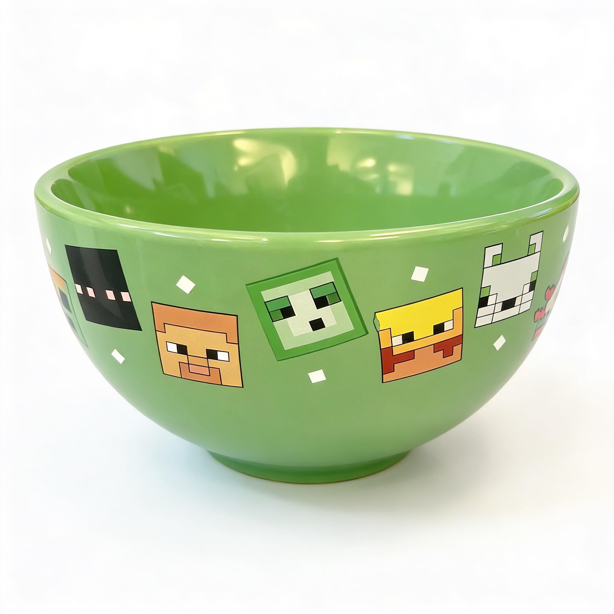 HOX Minecraft - Cuenco de cerámica verde para sopa y cereales | Cuencos profundos para desayuno | Tazones para avena, helado, fideos y ensalada, regalo para fanáticos y coleccionistas de Minecraft |