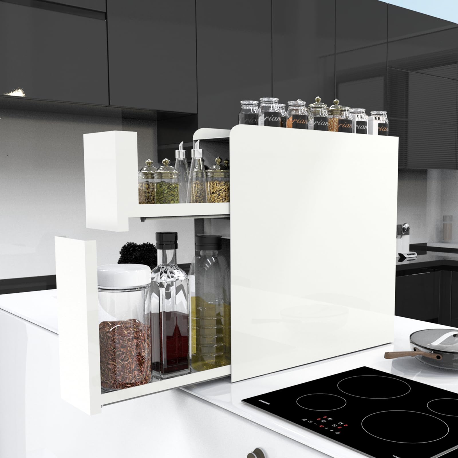 ママ倉　隠せる調味料ラック 2段台所用コンロ横 キッチンラック Amazon｜ママ倉 【一体成型・取付不要】隠せる調味料ラック 2段