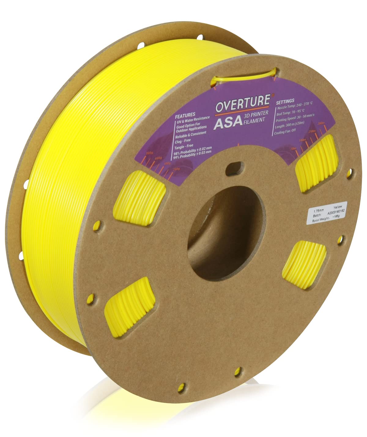 ASA Filament 1.75mm, 1kg Spool (2.2lbs) 3D Printer Filament, Premium Anti-UV, ASA Filament Perfect for Printing Outdoor Functional Parts, Dimensional Accuracy +/- 0.02 mm(ASA Yellow)