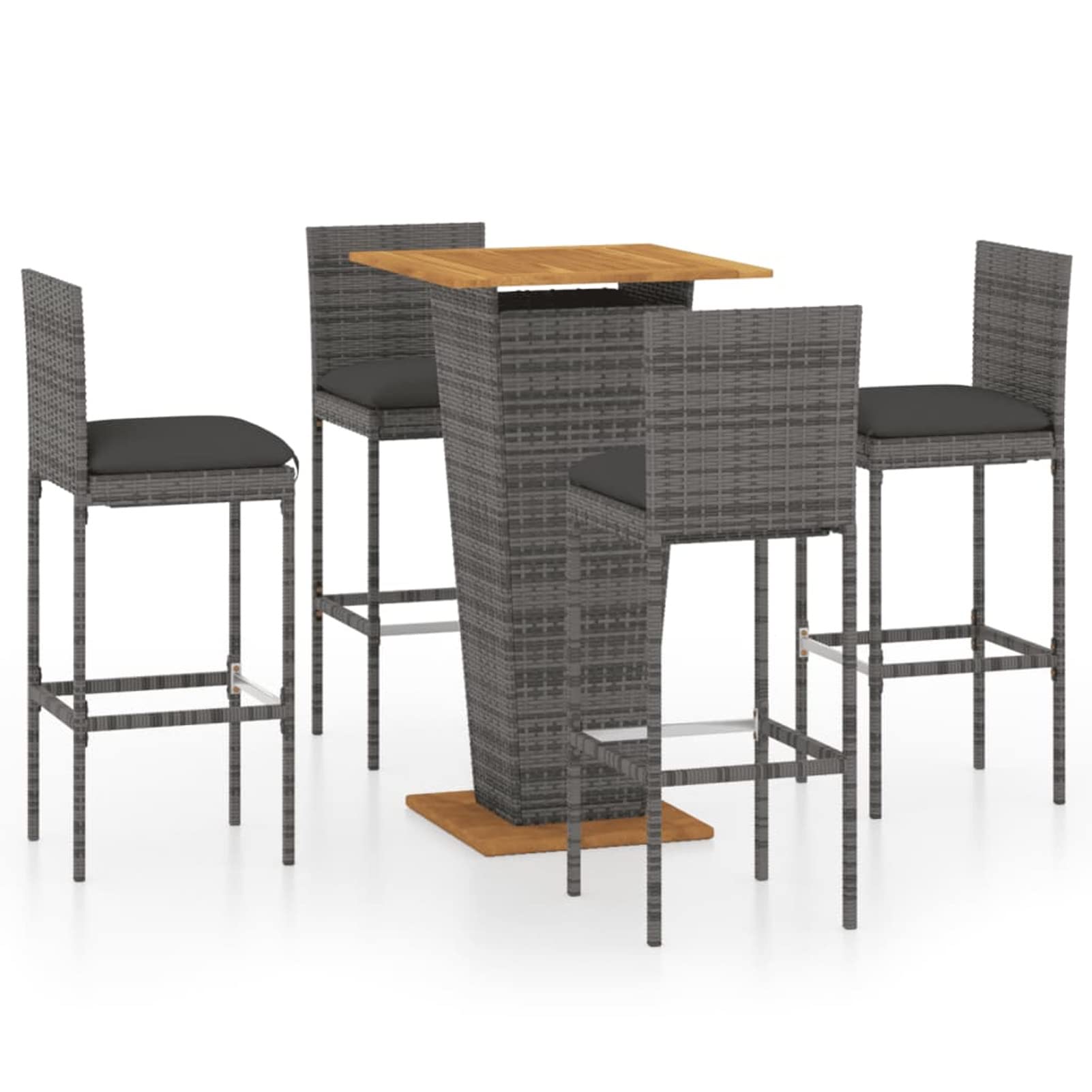 Ensemble de Bar Ensemble de Bar de Jardin Salon de Jardin Exterieur Salon Jardin Ensemble de Bar de Jardin 5 pcs et Coussins Résine tressée Gris CG