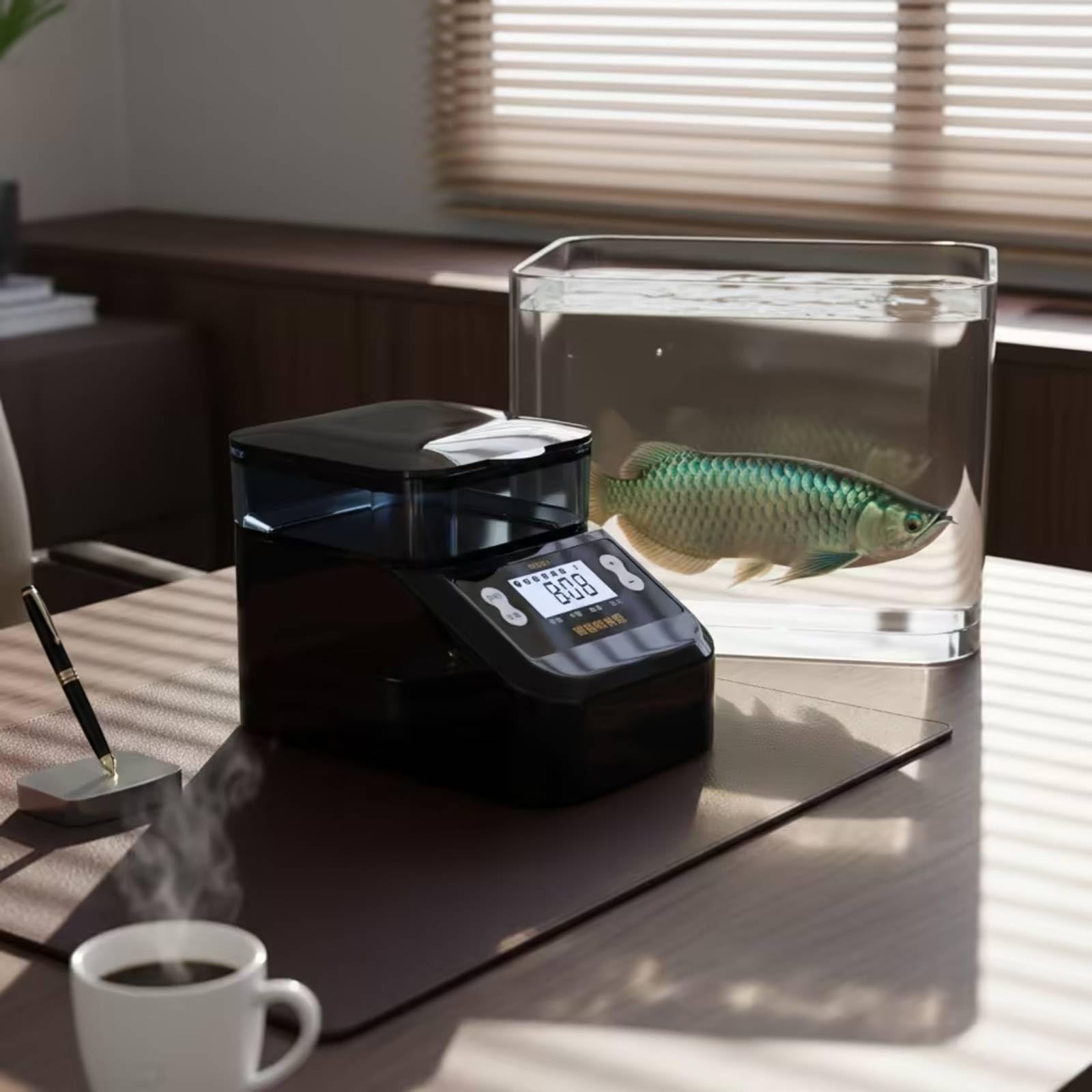 Distributore Automatico per Acquario Mangime Pesci Alimentatore Timer Programmabile Controllo Remoto Serbatoio Plastica Accessori Inclusi Adatto per, Bianco, 400ml