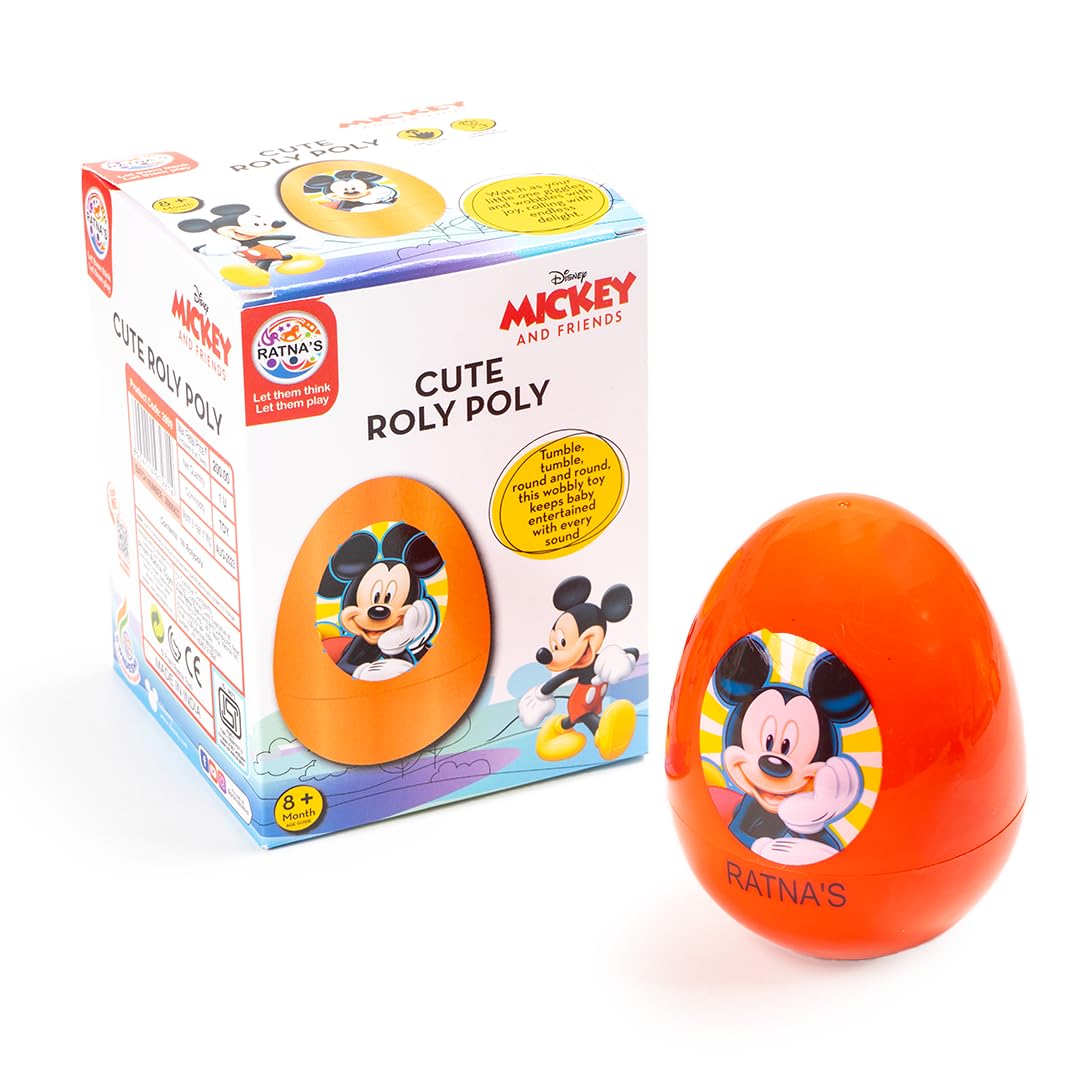 Ratna's Disney Mickey & Friends Cute Roly Poly Push and Shake Wobbling Bell Sounds Musical Rattling Toy for New Born Babies & Toddlers