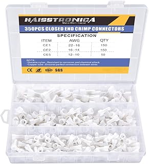 haisstronica 350pcs Closed End Crimp Connectors,Red Copper Wire Crimp Cap Connectors,22-16 16-14 12-10 Gauge(3 Sizes)