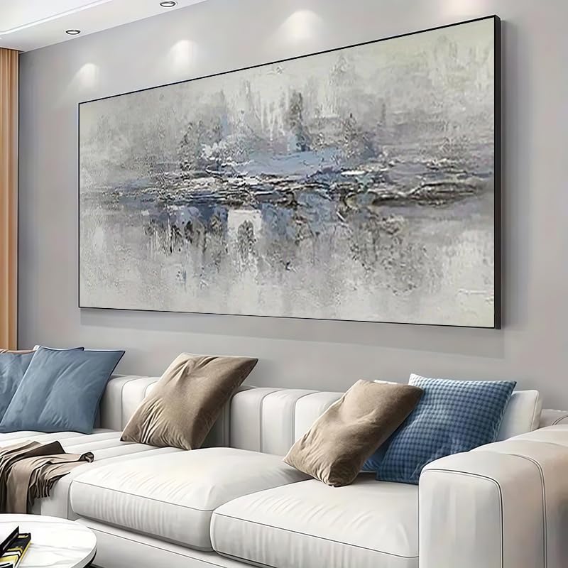 Peinture à l'huile abstraite bleu-gris pour habiller un grand mur vide