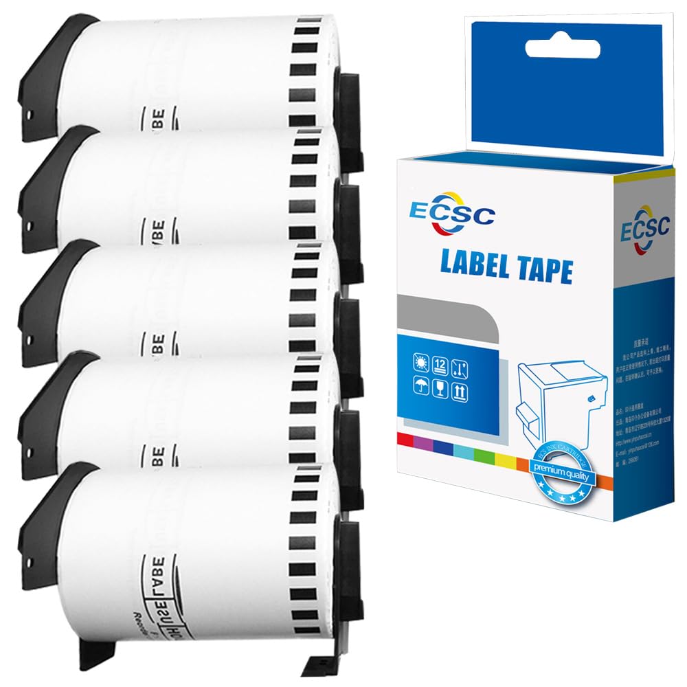 ECSC Compatible Label Roll Replacement for Brother QL-1050, QL-1050N, QL-1060N, QL-1100, QL-1110NWB Label Printers (White, 5-Pack)