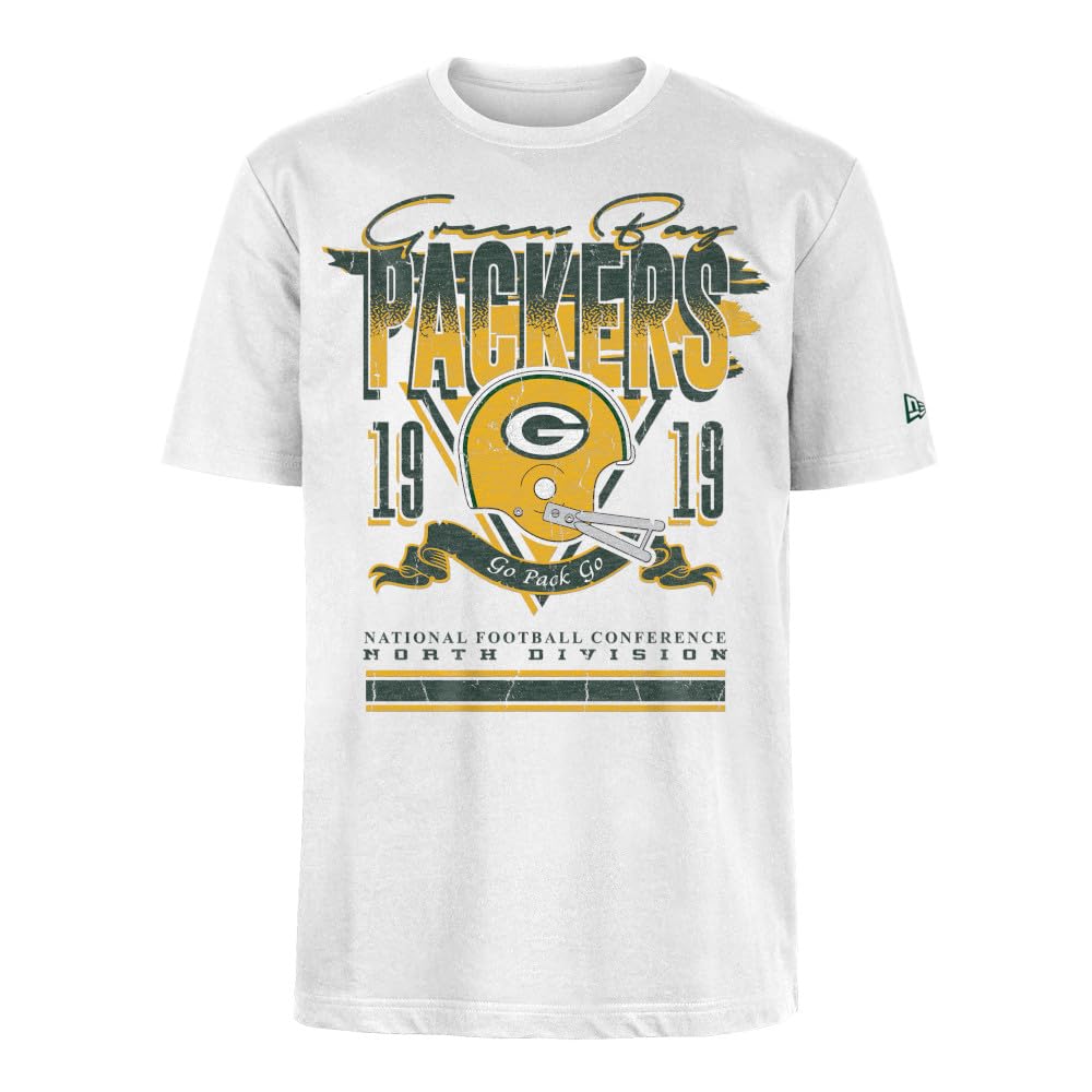 GREEN BAY PACKERS New Era Cap NFL Oversized T-Shirt Screent Print Distressed Team Graphic White Unisex