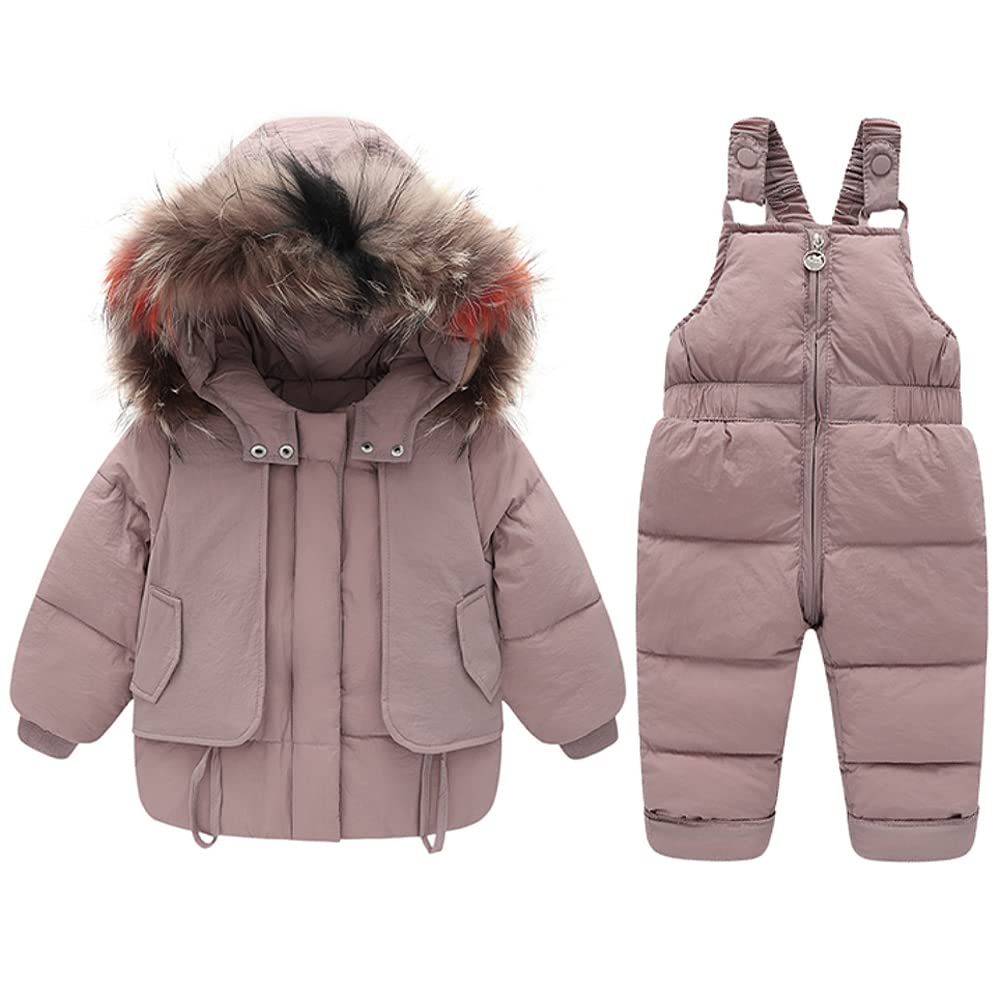 Jungen Skianzug Kinder Schneeanzug mit Pelzkragen Kapuze Mädchen Zweiteiliges Bekleidungssets Skijacke + Skihose Verdickte Winterjacke Daunenjacke Daunen Hose