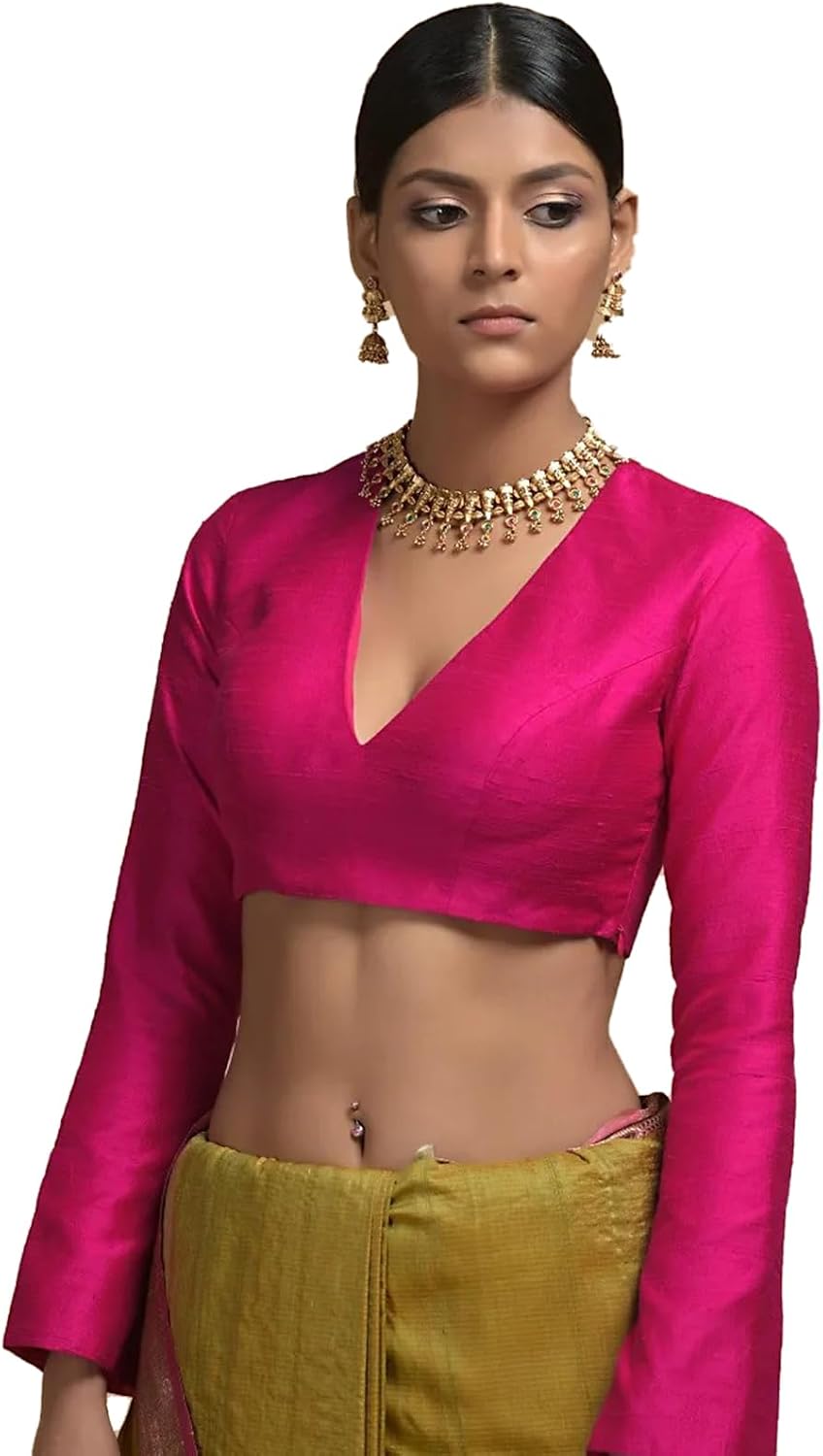 Women's Readymade Blouse For Sarees Indian Designer Banglori Silk Bollywood Padded Stitched Crop Top Choli (L-40)