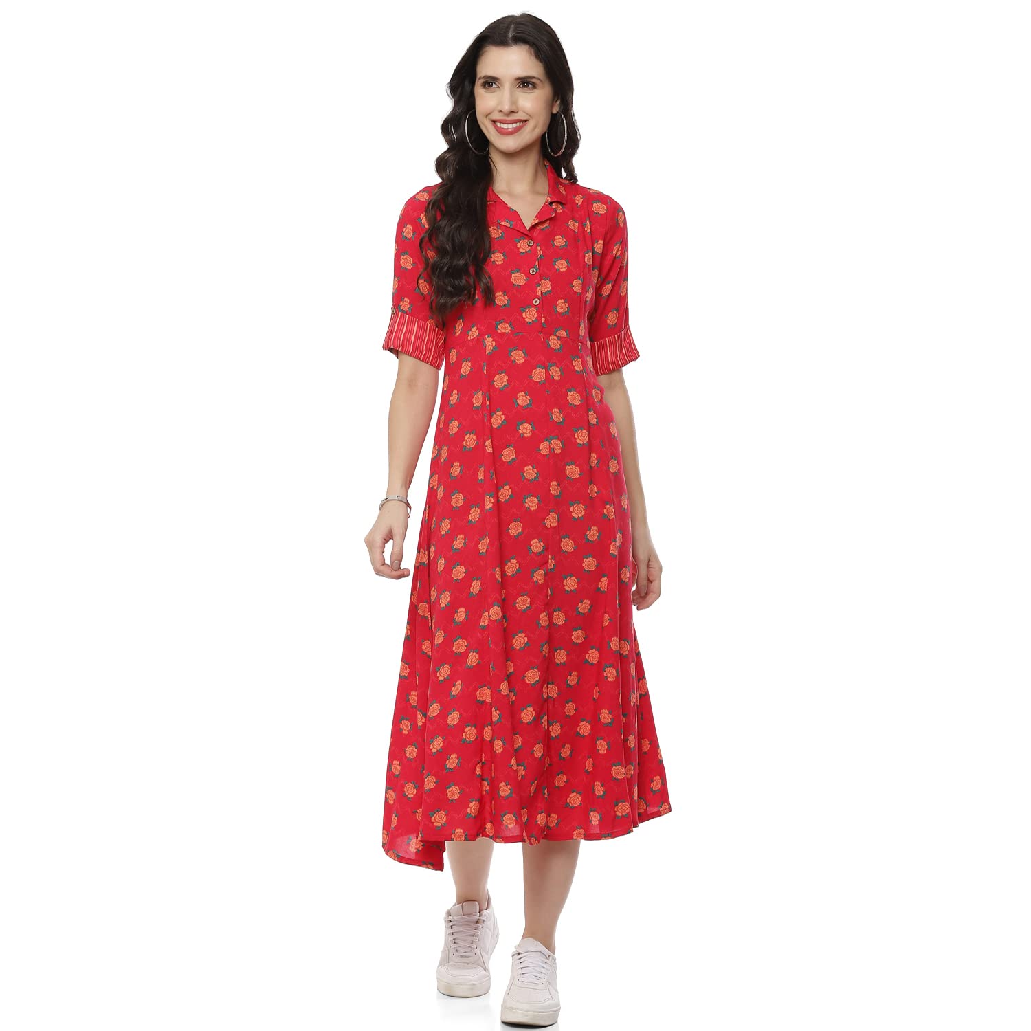 Rangriti Red Liva Kalidar Dress for Women in red