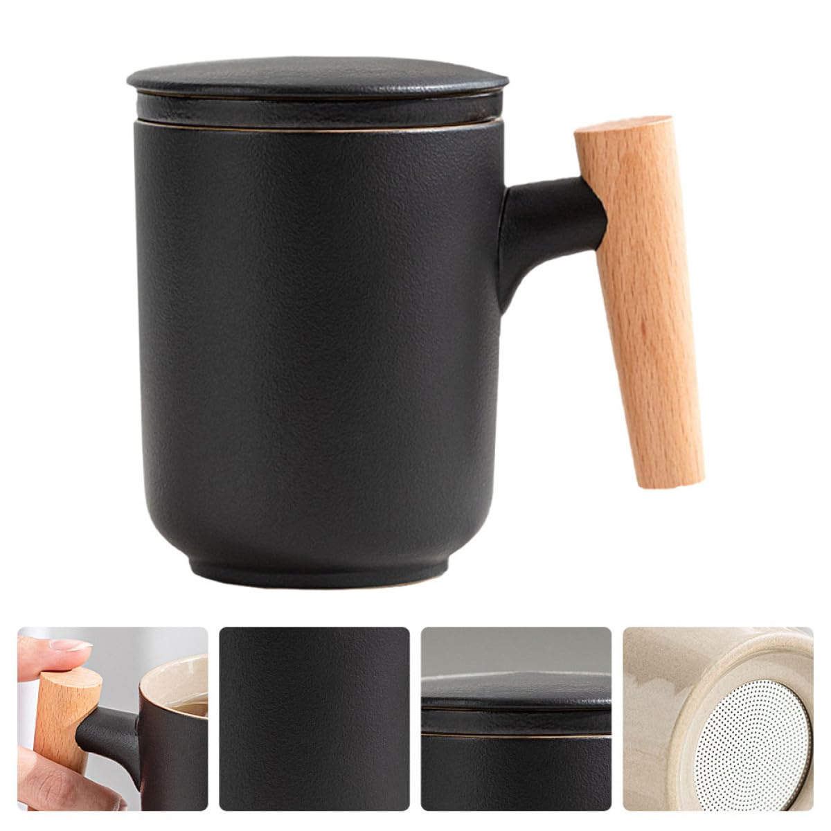 SUPVOX Taza de Cerámica Filtro y Tapa, Infusor de Té Portátil Prueba de Fugas Adecuado para Oficina y Viajes, Capacidad Grande y Diseño Elegante