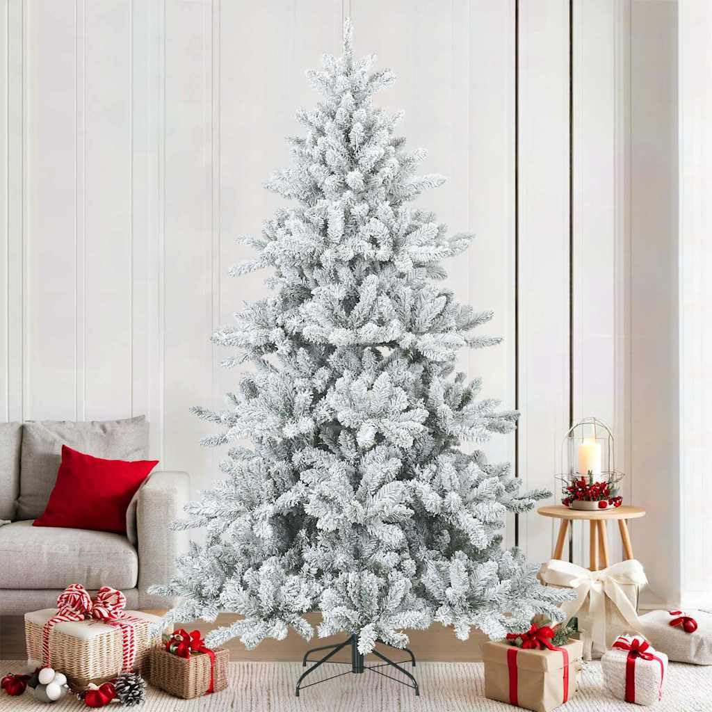 Künstlicher Weihnachtsbaum 210 cm schneebedeckt weiß mit Scharnierästen und faltbarem Metallständer, naturgetreu, klappbar, für Wohnzimmer, Garten, Büro