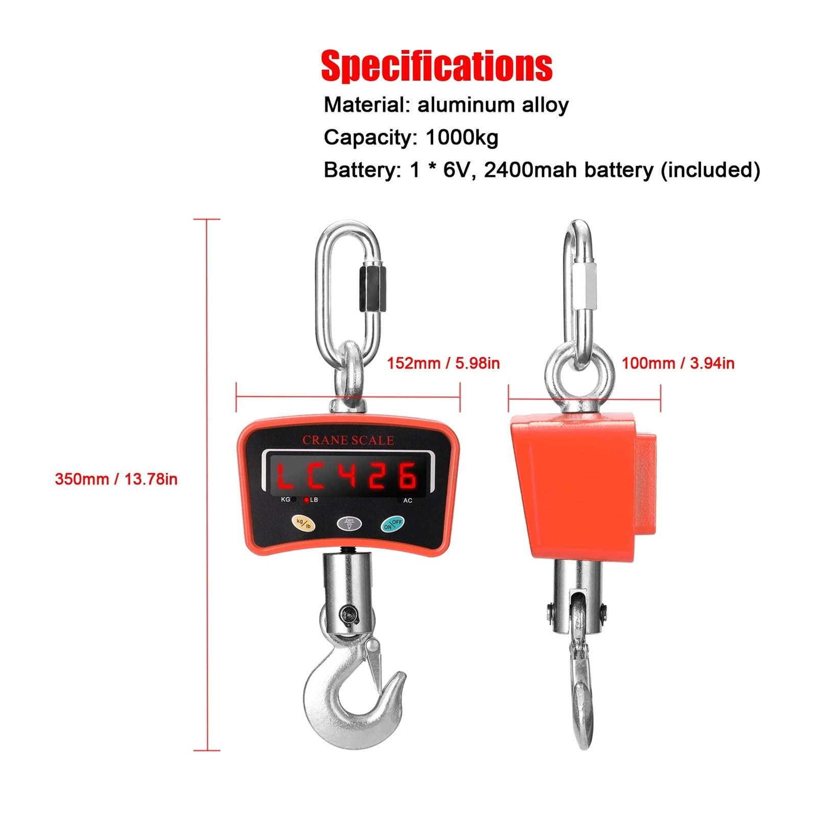 Báscula de grúa Digital Mini LCD Digital 1000 kg Báscula de grúa Portátil Industrial Electrónica Pesada Báscula con Gancho para Colgar para sitios de construcción Viajes Mercado Pesca