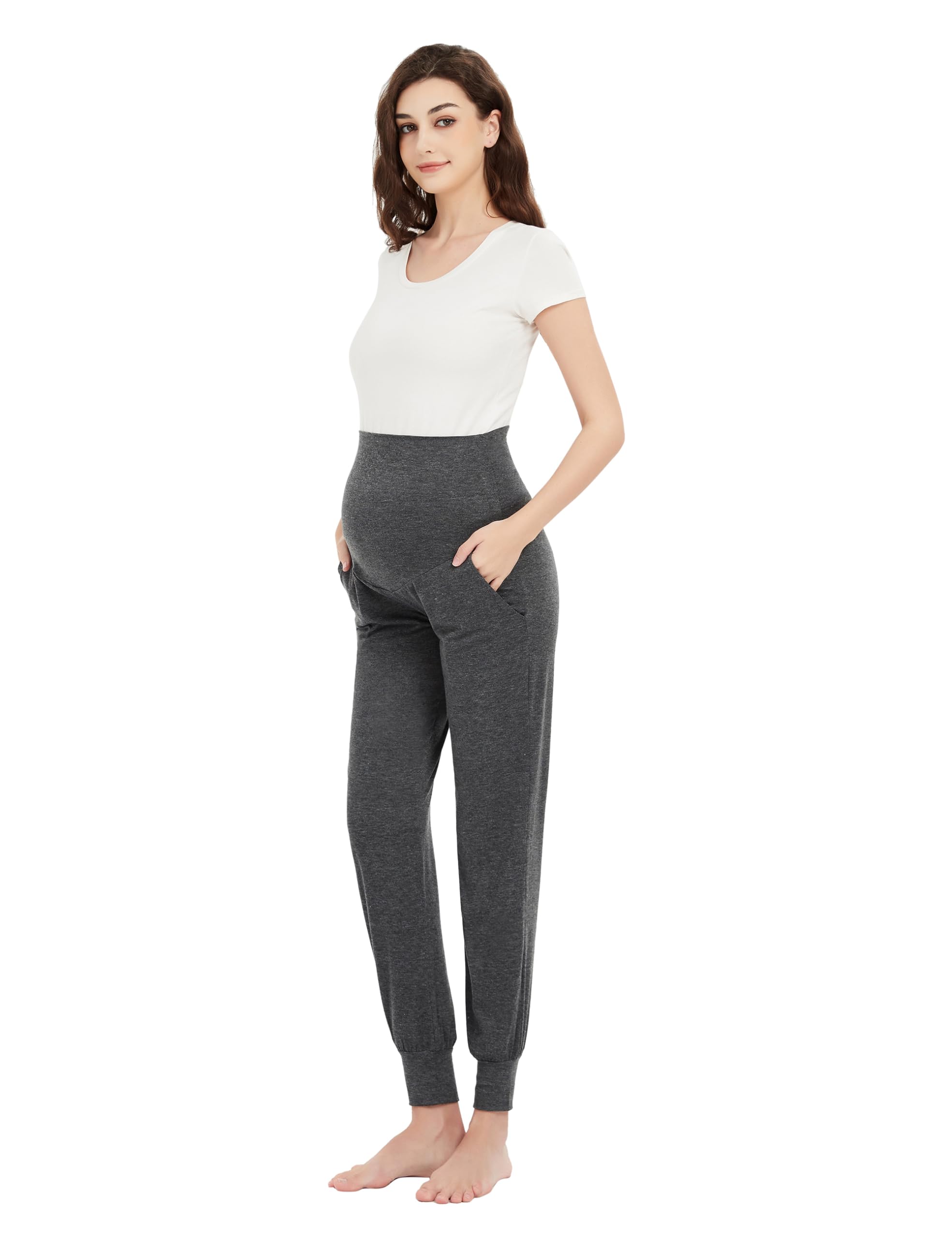 Pantaloni da jogging premaman da donna per gravidanza, vestiti sopra la pancia, pantaloni per gravidanza con tasche