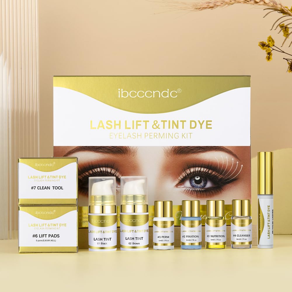 Lash Lift and Tint Kit - Eyelash Perm Kit, Eyelash Tint, Professional Lash Lift and Tint Dye Kit with Black and Brown Color, Semi-Permanent Curling Perming Wave for Home DIY & Salon Use