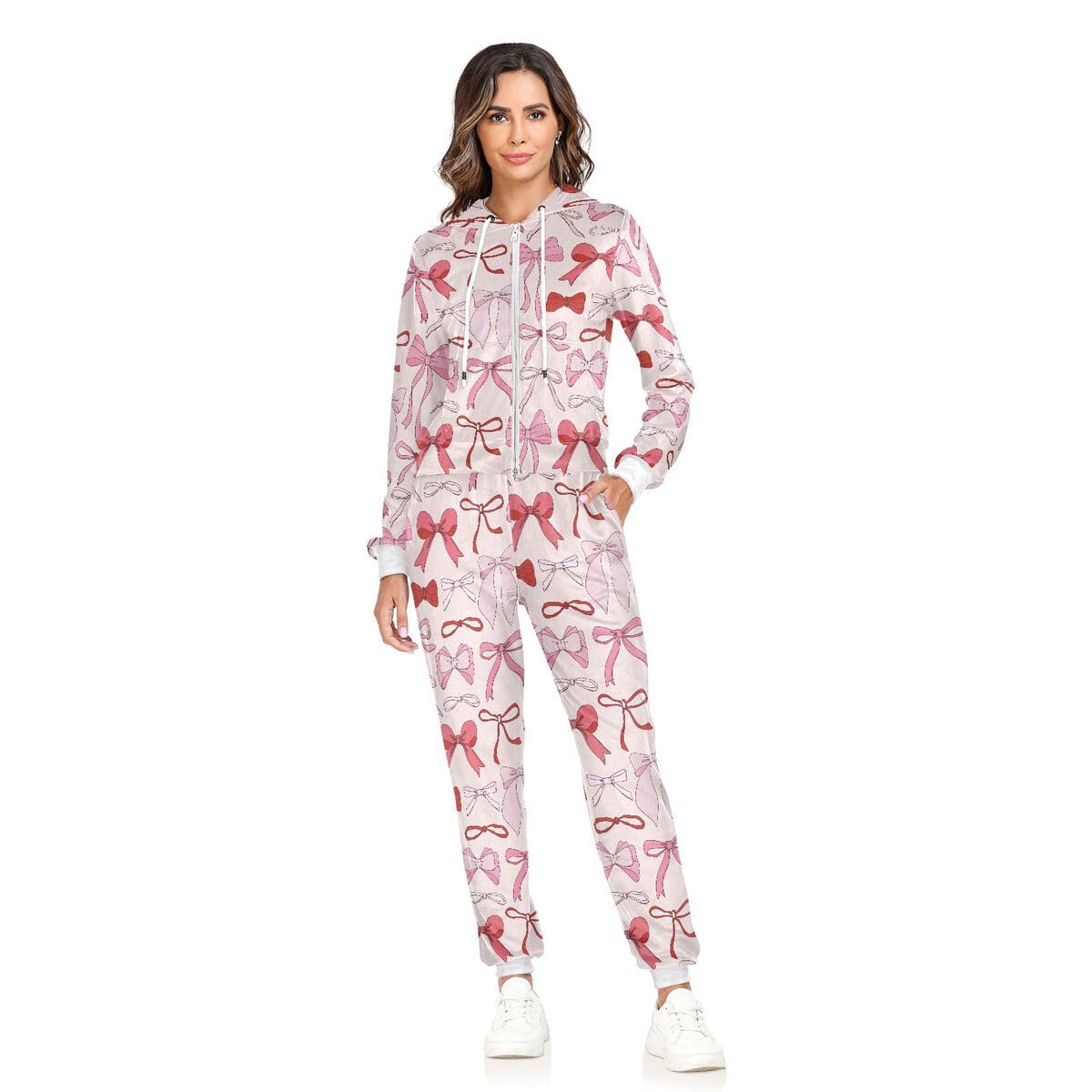 Conjunto deportivo de 2 piezas para mujer, con lazo rosa, de manga larga, conjunto deportivo de dande
