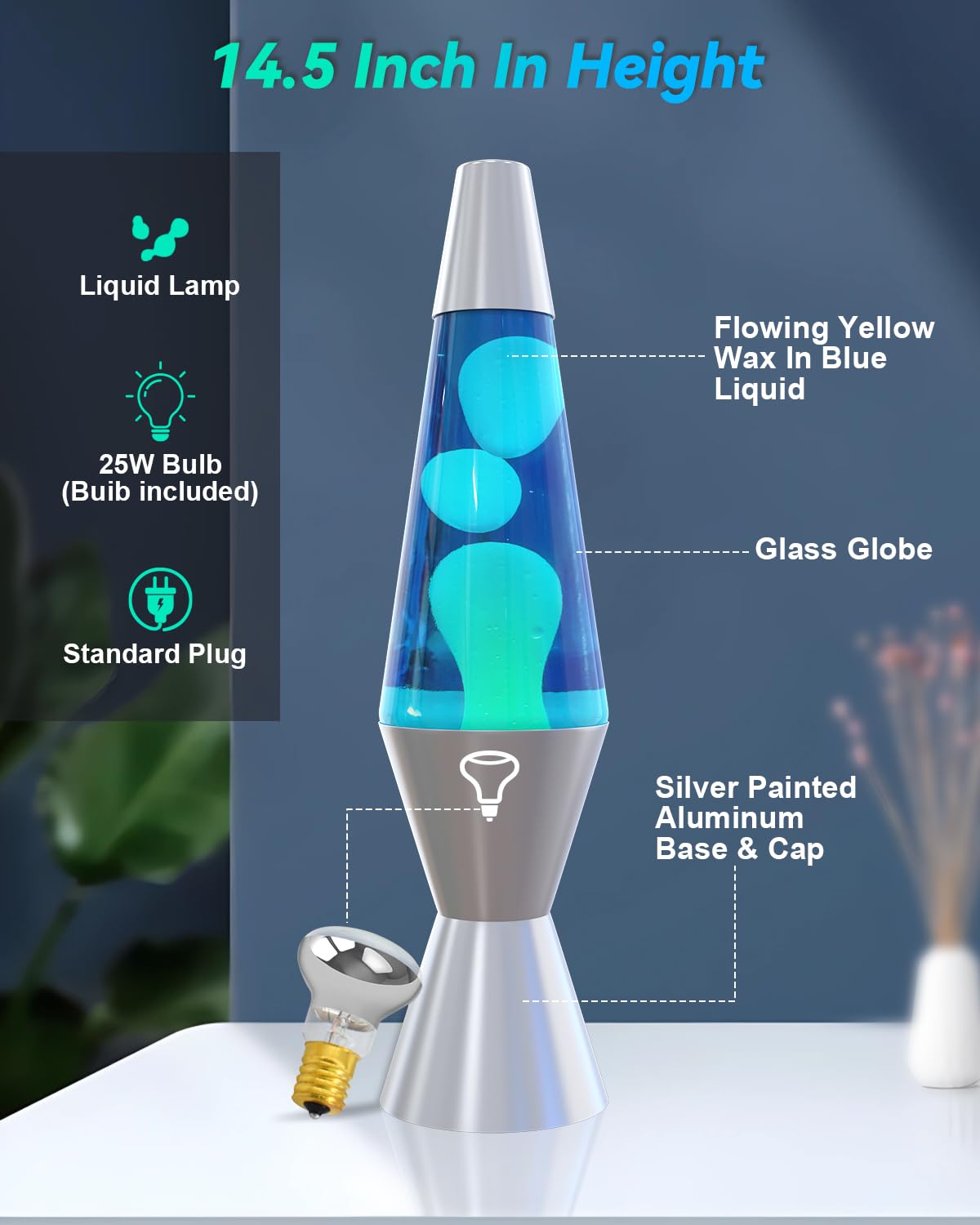 AONESY Lampada da lavaggio 37cm luce d'acqua blu bianco cera Lampada da lavaggio Bambini Luce notturna Luce colorata Regalo di Natale Compleanno