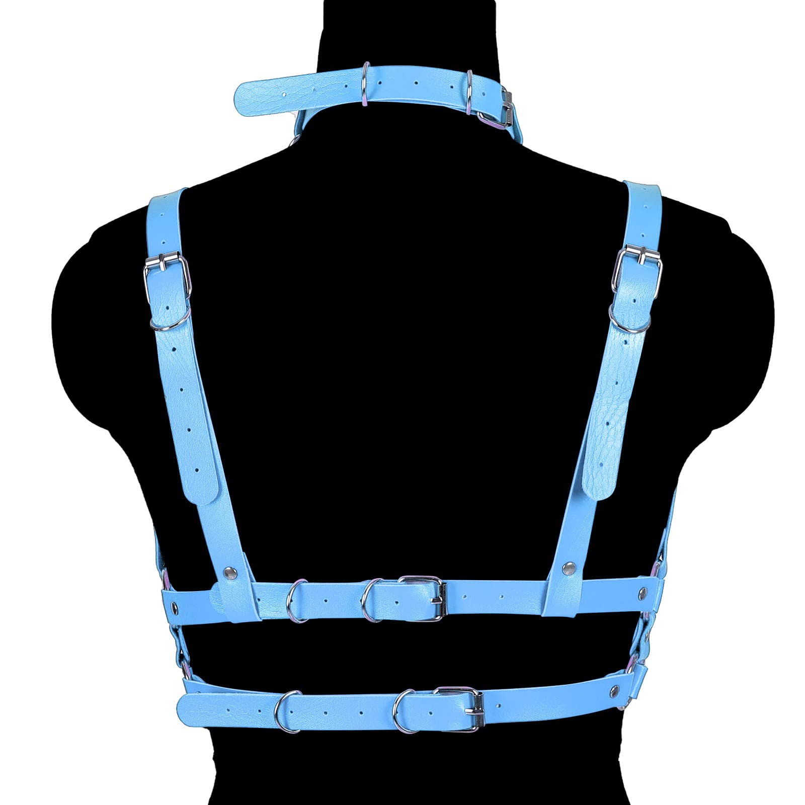 Lingerie cage Chest strap Leather Bra Body chain harness for women Punk Festival rave Dance Rock Photography Waist belt: Sky Blue