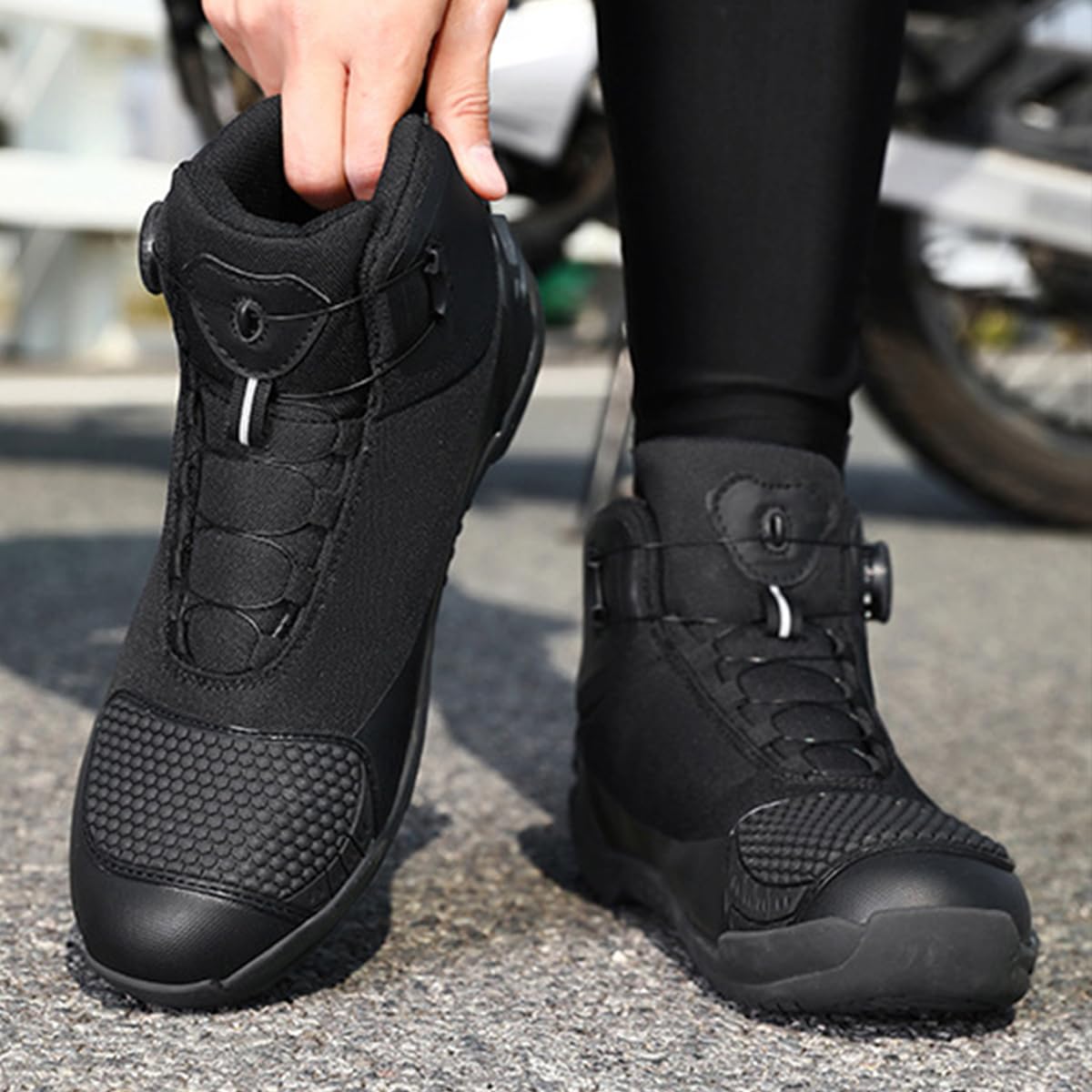 SDEQA Scarpe da Moto per Uomo Impermeabili Stivali Moto in Pelle | Scarpe da Ginnastica da Motociclo Supporto alla Caviglia e Shift Pad