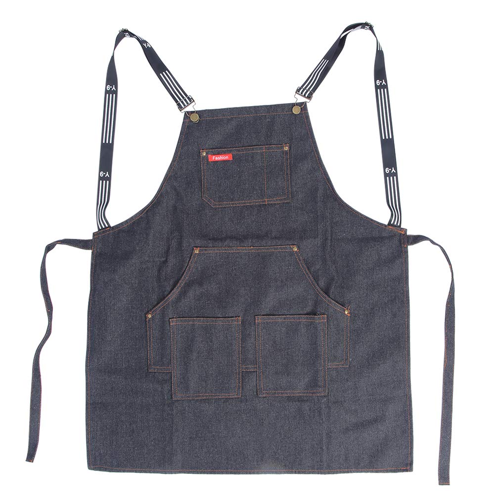 Lybunair Multipurpose Denim Apron, Black Denim Bib Apron with Pockets for bers, Waitstaff, and Chefs