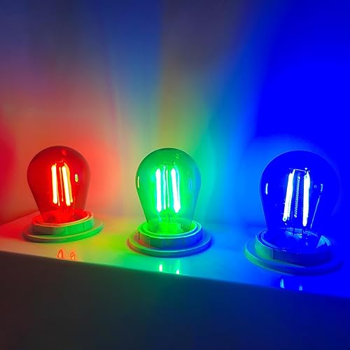 Miniatura 6 de Bombillas LED S14 verdes de repuesto de 2 W para luces de cadena de luces al aire libre, base E26 inastillable, impermeable, filamento LED vintage,