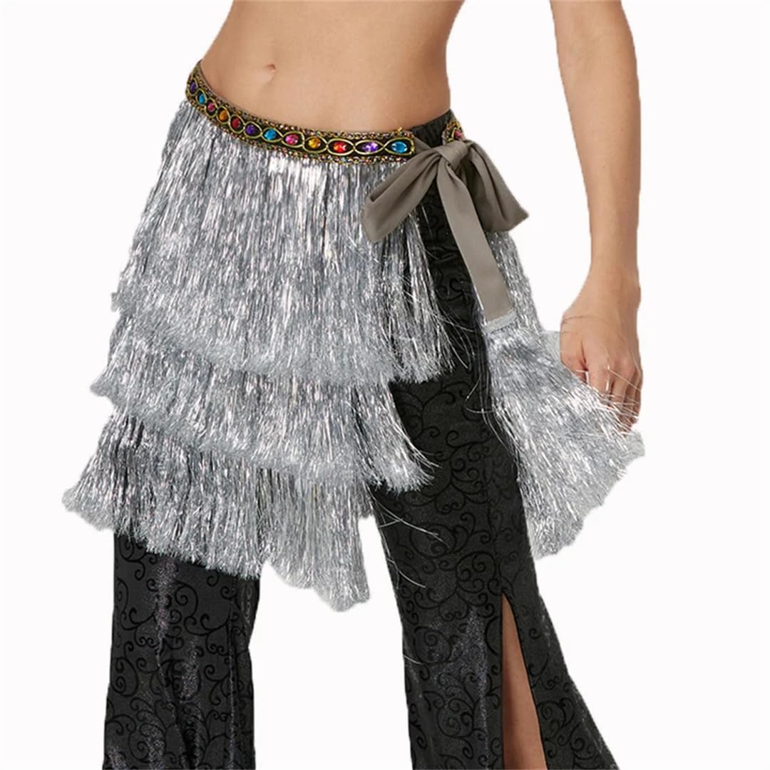 Disimlarl Falda de danza del vientre para mujer, con borlas, bufanda de rendimiento, falda de baile oriental