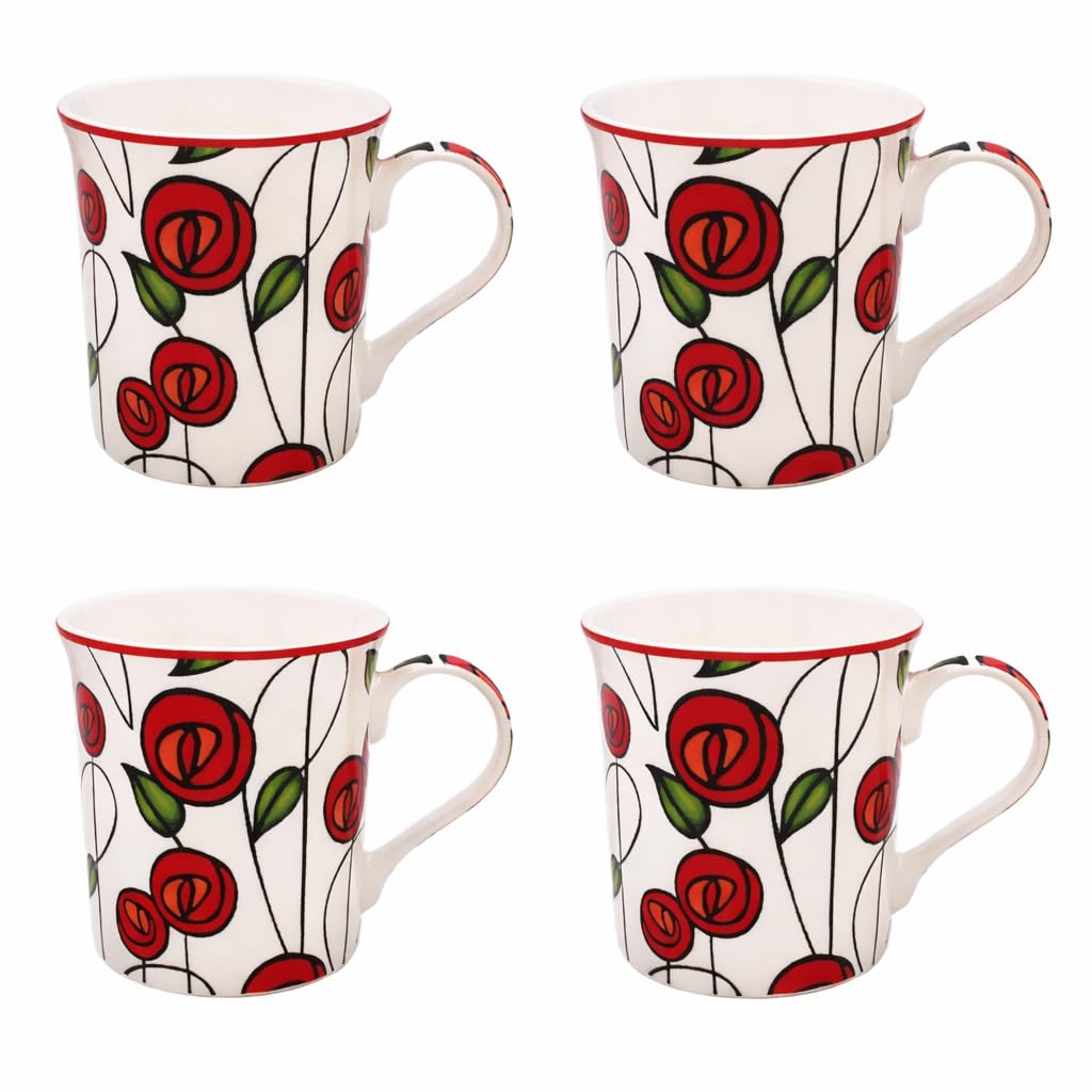 Mackintosh Red Rose Fine China Mugs Set of 4, 300ml Tea & Coffee Cups — image 1