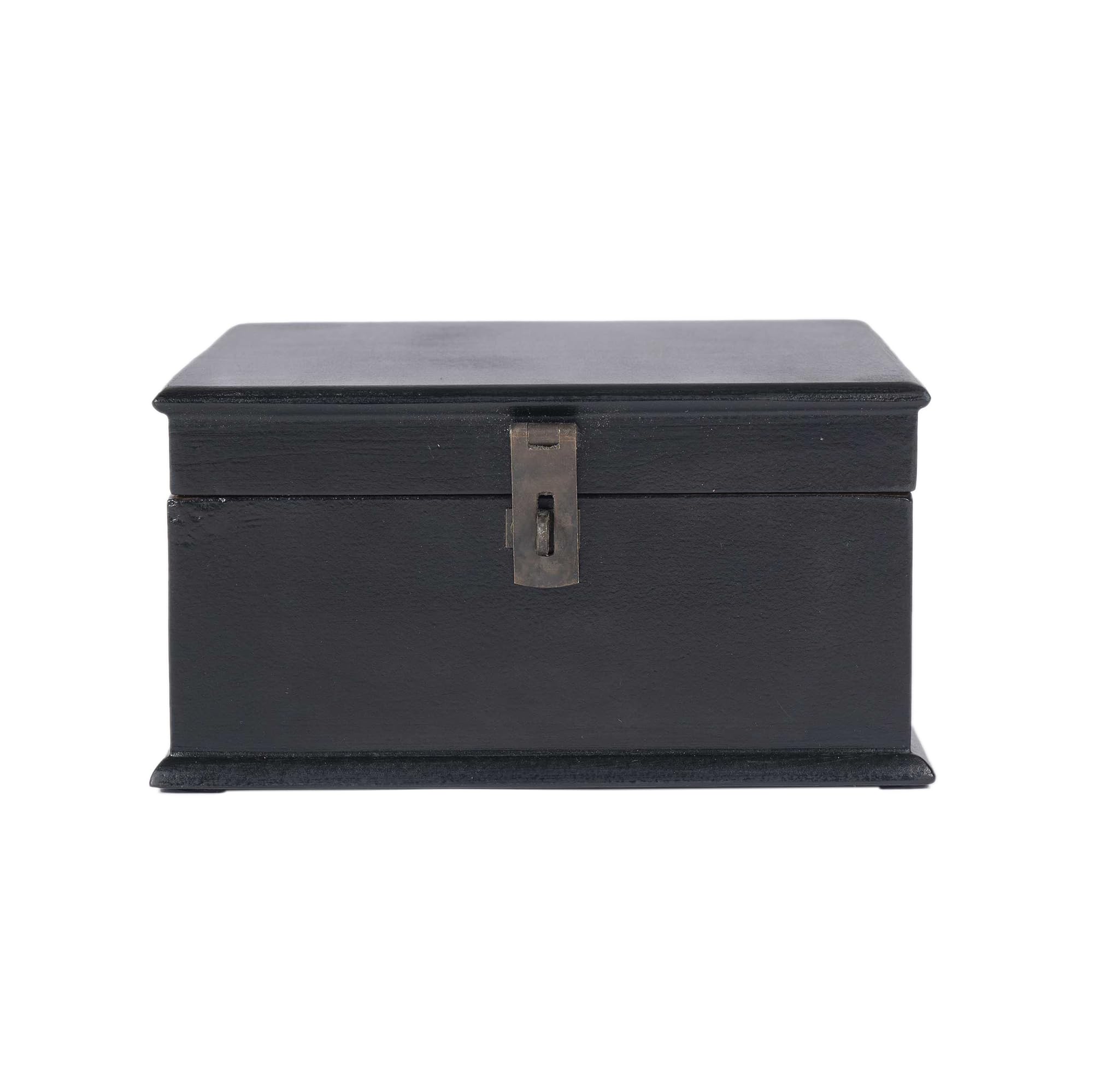 CONTRAST LIVING Feira Black Wooden Decorative Box,Painted Box, Gift Box, Jewellery Box, Wooden Box (Antique Black, Square) (L)