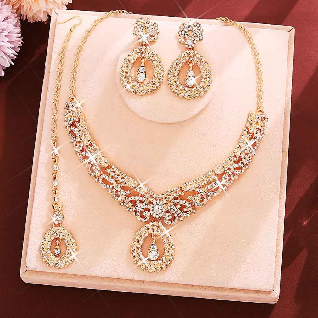 Unicra Rhinestone Gold Indian Jewelry Sets Wedding Bollywood Necklace Earrings Set Formal Prom Costume Jewelry Set for Women and Brides - Image 2