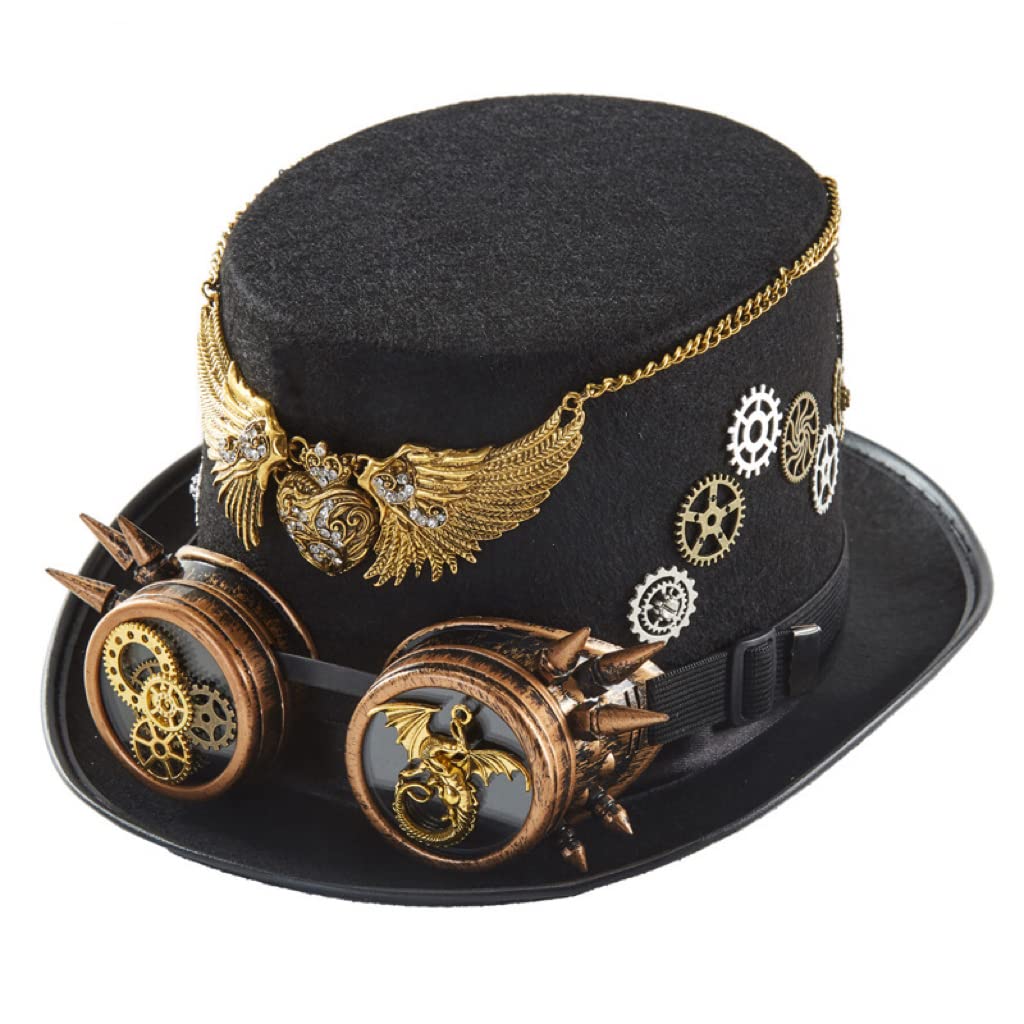 BLESSUME Steampunk Hat with Goggles Unisex for Carnival, Halloween, Theme Party (L, Schwarz 7)
