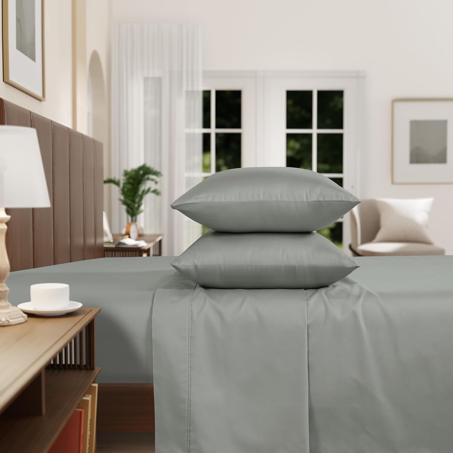 Izod Sateen Silky 4Pc Queen Size Bed Sheet Set, Deep Pockets – fits Upto 17", Smooth & Buttery Feel, Long-Staple Soft Combed 100% Cotton Bed Sheet, Hotel Luxury Bedding Sheets & Pillowcases - Sage - Image 2