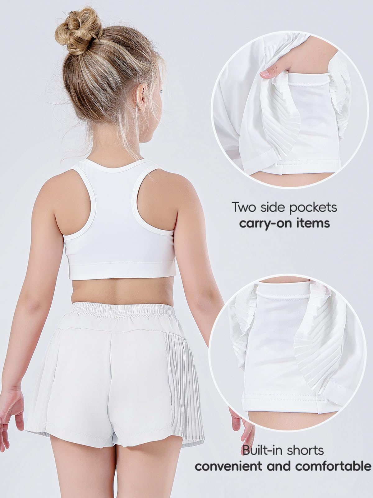 Pantalones Cortos de Mariposa para Niñas con Bolsillos 2 en 1 Falda Pantalón para Correr Tenis 3-15 años