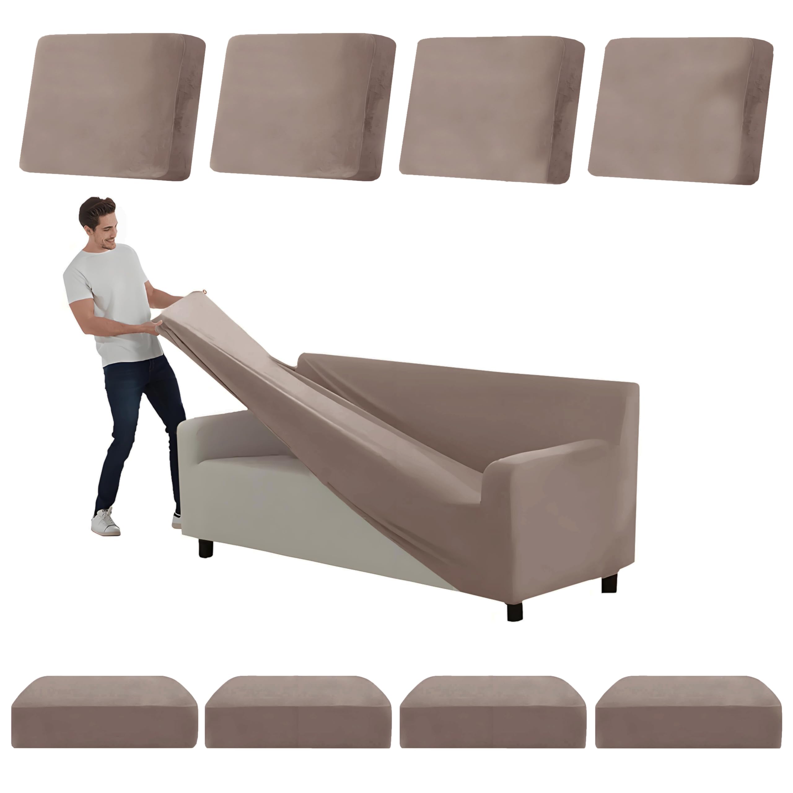 SYLC Stretch Ektorp Sofa Cover, Velvet Sofa Covers 1/2/3/4 Seater with Seat Cover and Back Cover, Non-slip Settee Covers Well-fitted (matte grey,235-300cm 9pcs)