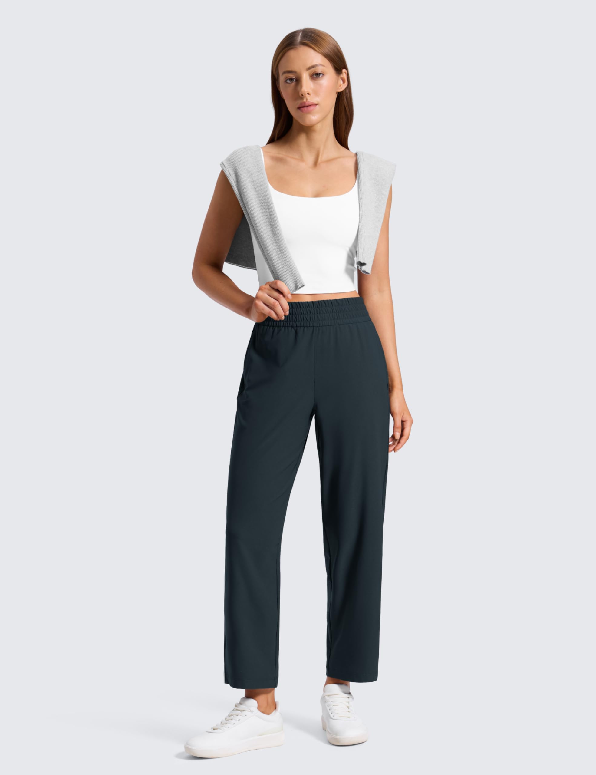 CRZ YOGA Drapey Pantalon Effilé Cheville 69cm | Léger, Voyage, Fluide, Longueur 7/8, avec Poches, pour Femme