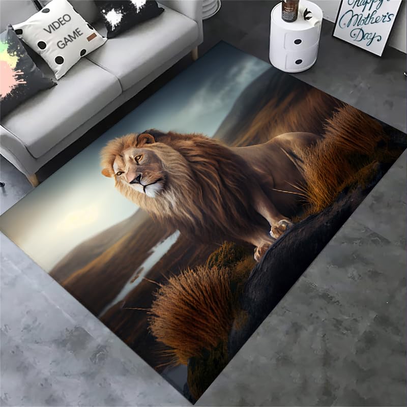 Black and Gold Lion Rug – Animal Print Area Carpet for Living Room,80x60 Inches