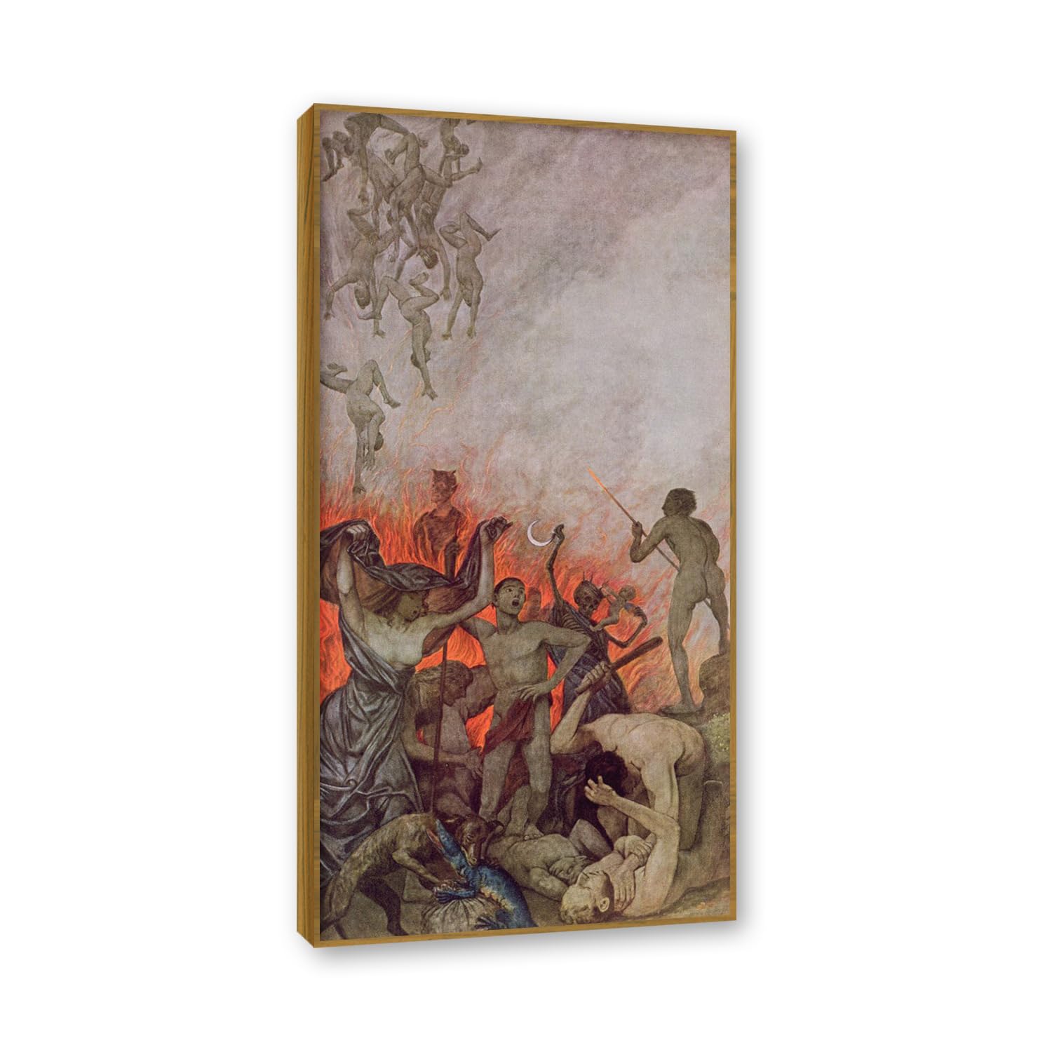 NHLDZYH Teak Frame. Hans Thoma Style Canvas Wall Art - (Untitled 33), German Romantic Realism Painting with Symbolic Nature, Rustic Country Home Decor. 60x120cm-23.7x47.3in