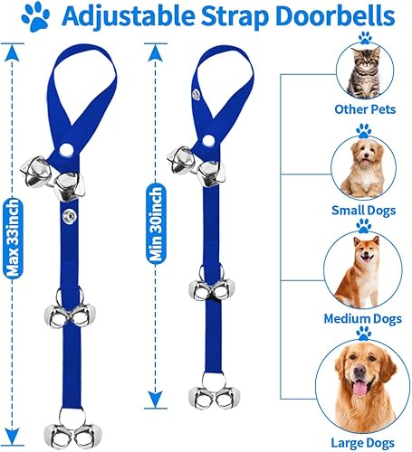 Miniatura 4 de JIMEJV Paquete de 2 timbres para perros, campanas de entrenamiento para mascotas para ir al baño y dispositivo de comunicación, campana grande y