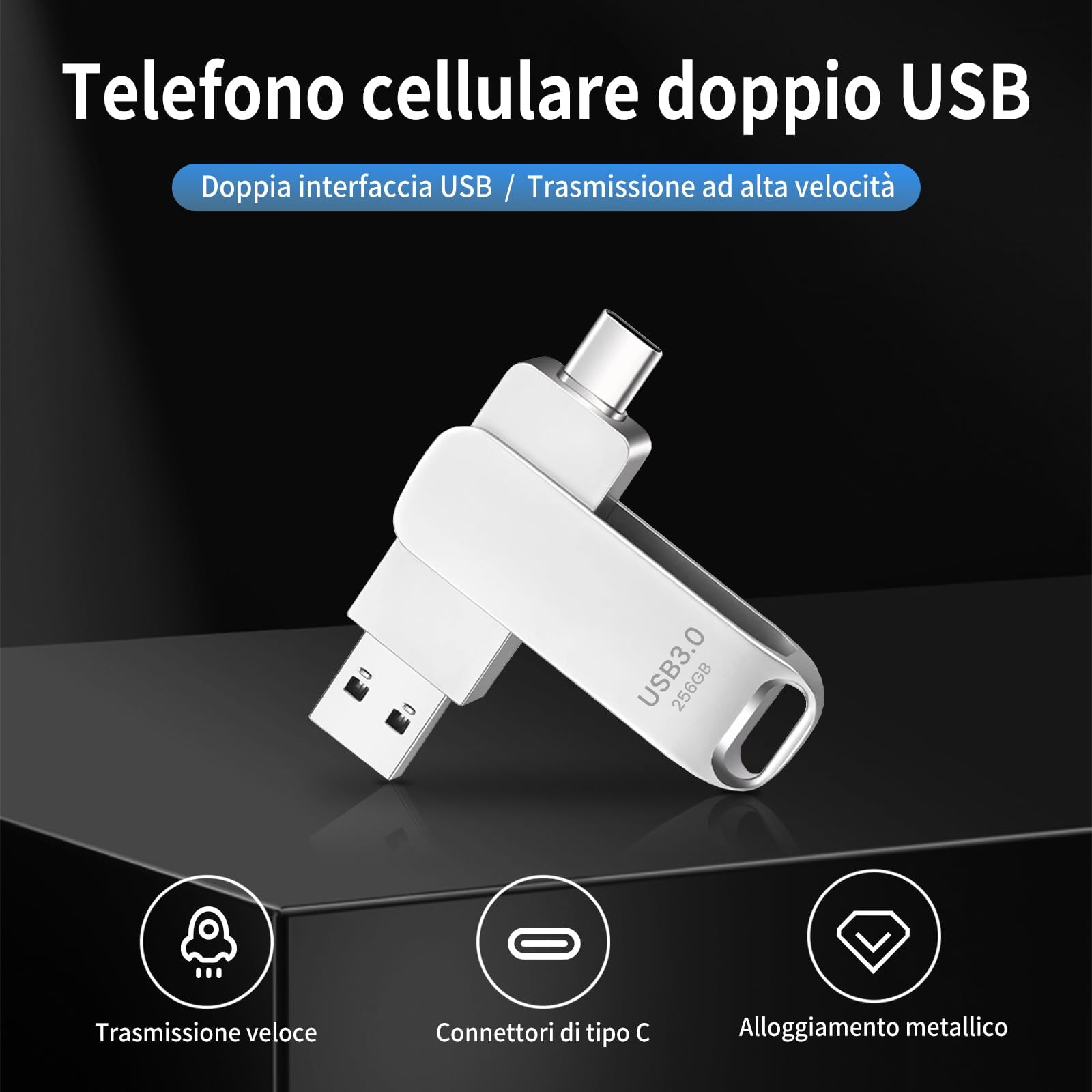 Memoria USB C 256GB, Dual Drive Pendrive Tipo C y USB OTG 2 en 1 Portátil Impermeable Dual Pen Drive USB C Metal Alta Capacidad Memory Stick para iOS Smartphones,Android, Pc, Tabletas13 — view 2