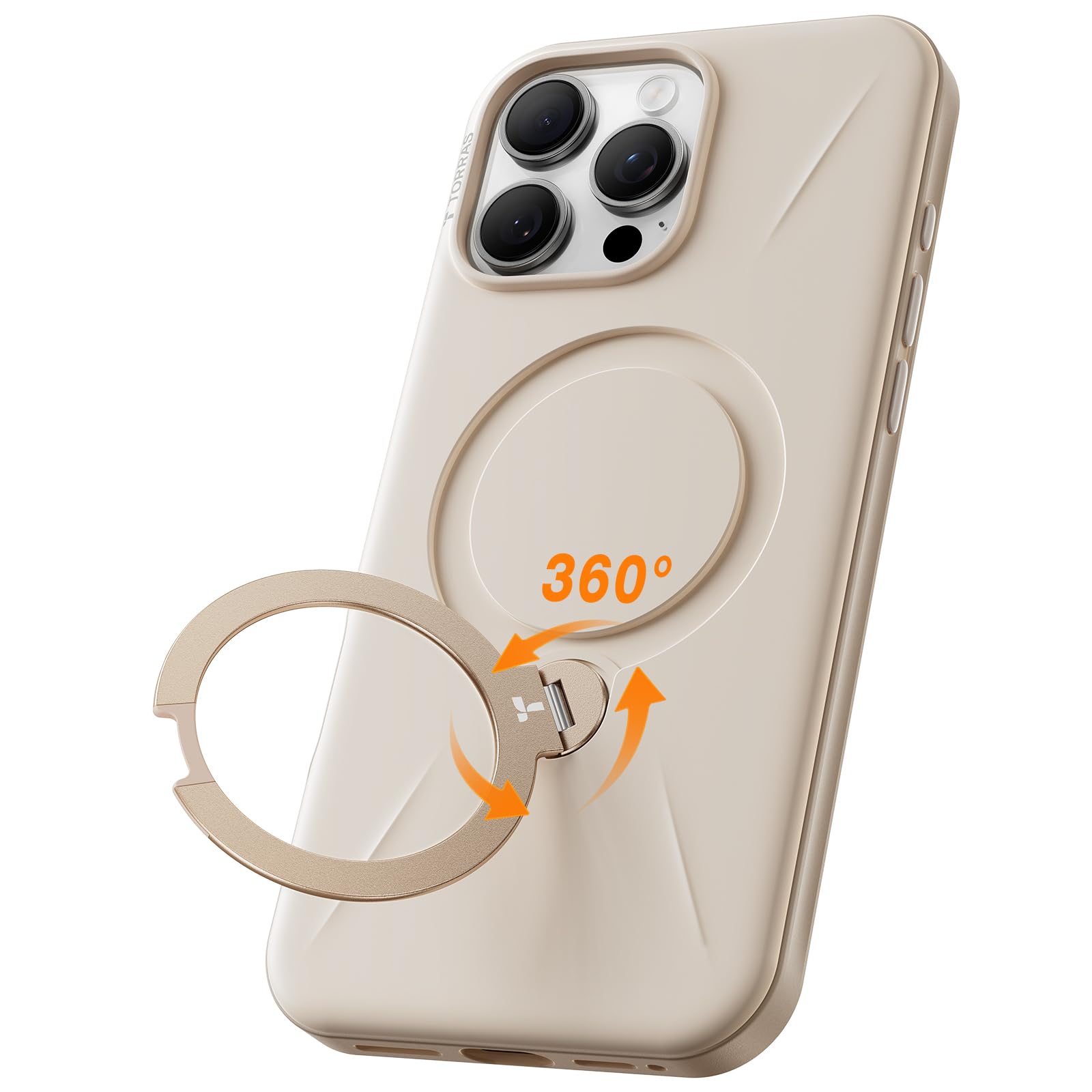 TORRAS 360°Spin Stand for iPhone 16 Pro Case 6.3 inch, Fit for Magsafe, Hard PC Mil-STD Protective Scratch-Resistant Case for iPhone 16 Pro Phone Case, Ostand Spin, Dune Beige, 2024