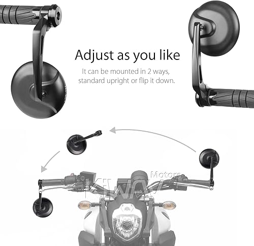 Miniatura 3 de KiWAV Espejos de extremo de barra de motocicleta retro negro ajuste universal compatible con manillar hueco de 78 y 1 y 1-14 pulgadas