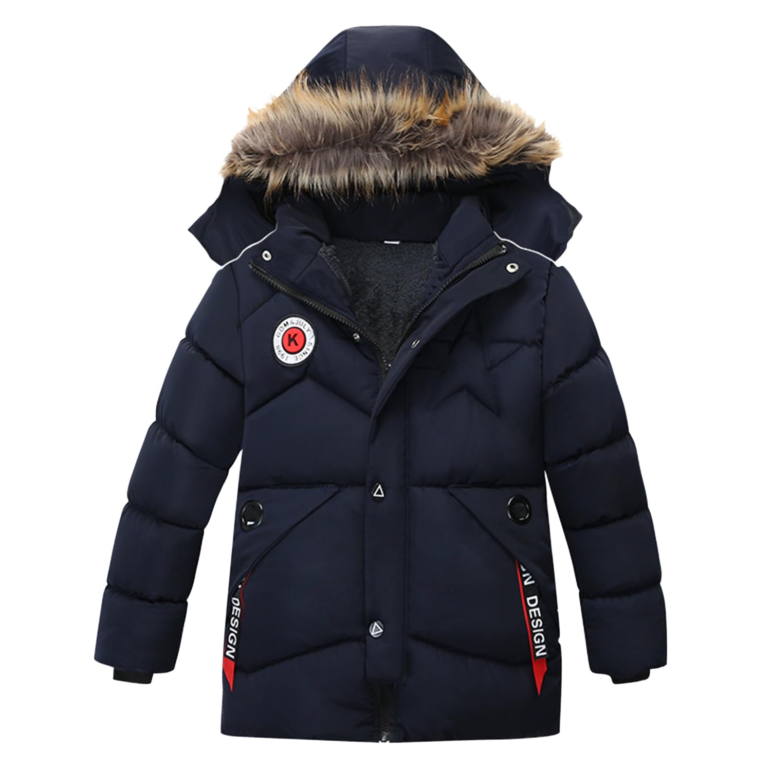 semen Winterjacke für Kinder, Jungen, mit Fleece gefüttert, Kunstfell, Kapuzenjacke, dicker Wintermantel, warm, Ski, gepolsterter Parka, Alter 3–10 Jahre