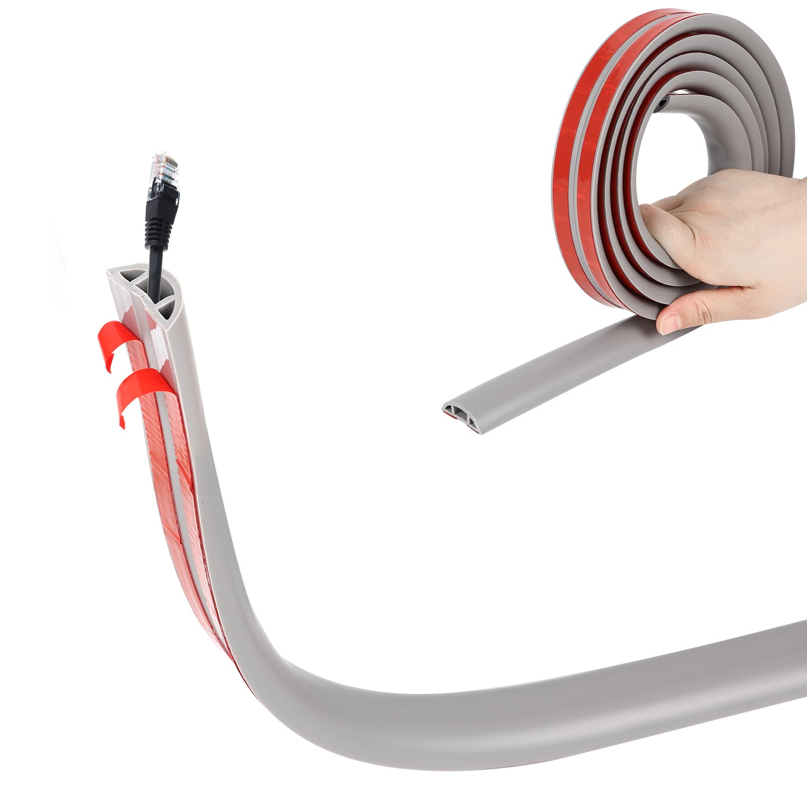 BtstilFloor Cable Cover Protector, Flexible Wire Cover, Self-Adhesive Small Cable Duct | Protect Cables & Prevent Trip Hazards | Ideal for Office, Home, Workshop, Warehouse, Garage (Grey, D30, 5m)