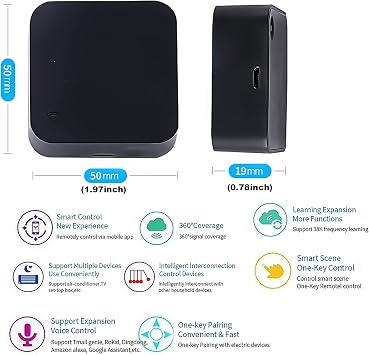 WiFi Smart Remote Controller Smart Home Infrared Universal Remote Blaster,One for All Control AC TV DVD CD AUD Air Conditioner SAT etc,No Hub Required Compatible with Alexa and Google Home(IR)