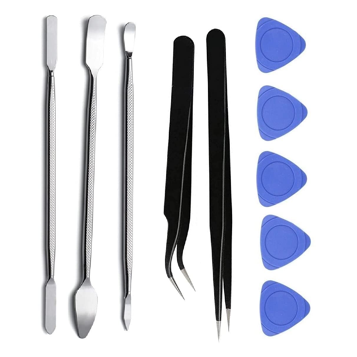 Set of 3 Metal Openers, 2 black tweezers and 5 plastic openers for Cell Phone and Gadget Repairing – Mobile Opening & Repair Hand Tool Kit Set of 3 Metal Openers, 2 black tweezers and 5 plastic openers for Cell Phone and Gadget Repairing – Mobile Opening & Repair Hand Tool Kit