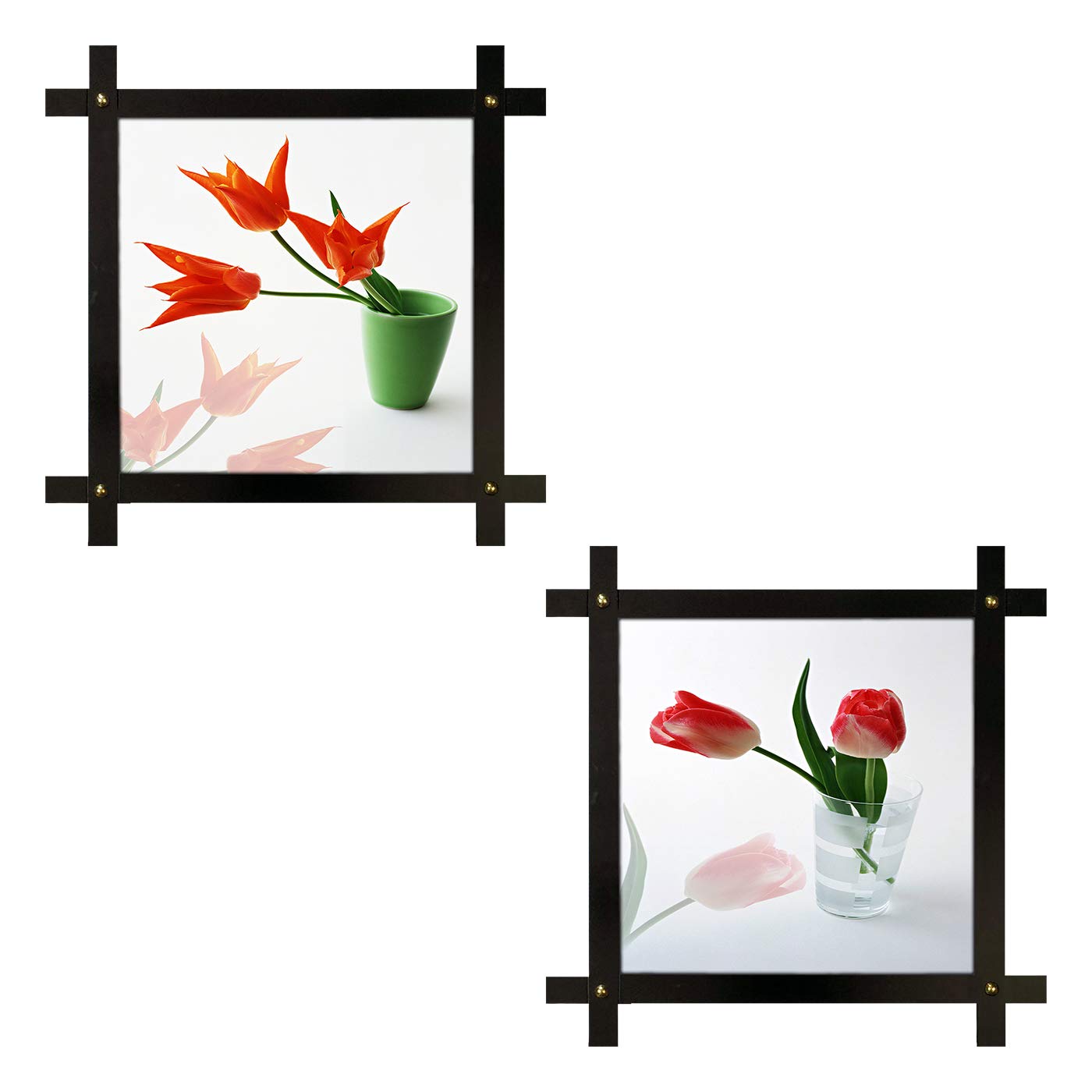 Poster N Frames 2(Two) HandCrafted Decorative Style Wooden Frame with Photo of Flower Each Size
