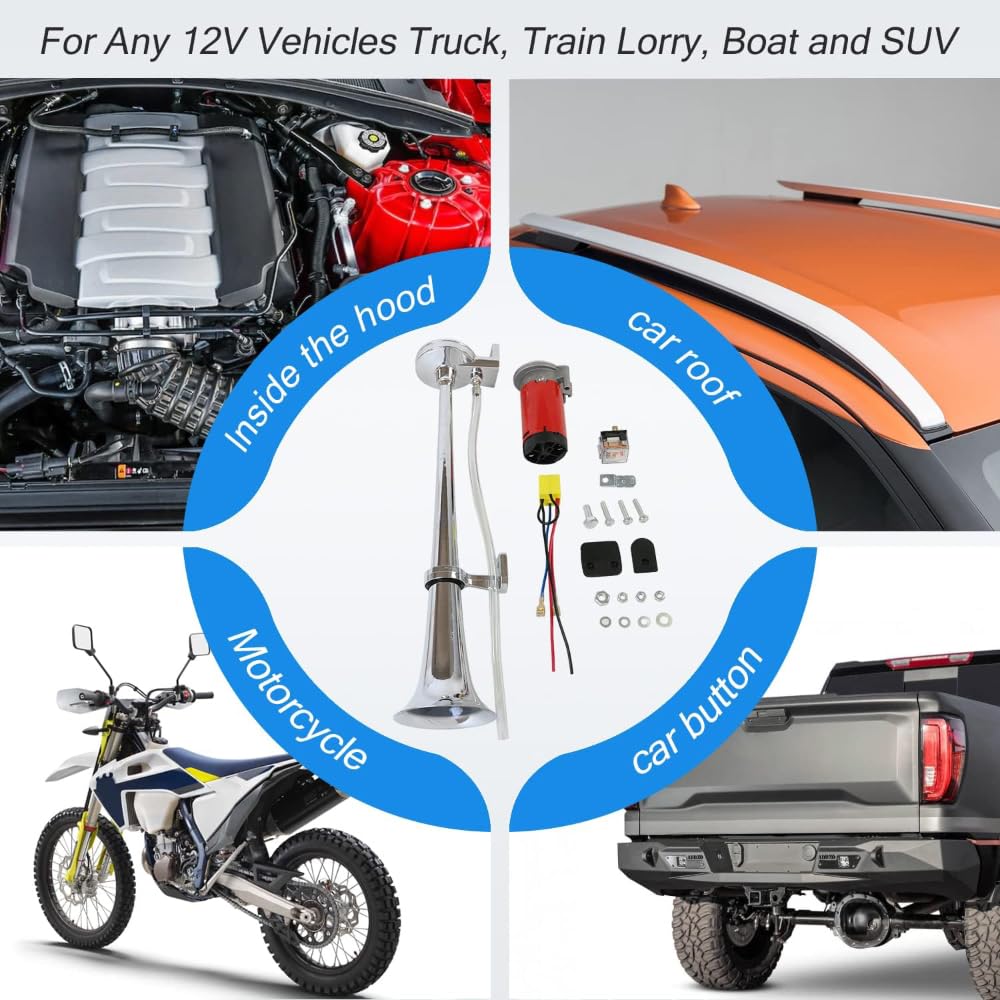 NEWFUN Klaxon Camion 12v, Trompette 12v, Klaxon Bateau, pour Voiture Camion Voiture Tricycle Bateau Train Etc