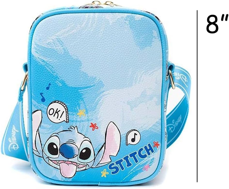 Disney Stitch Crossbody Officially Licensed Deluxe Faux Leather Travel Shoulder Bag Personalized with Custom Name